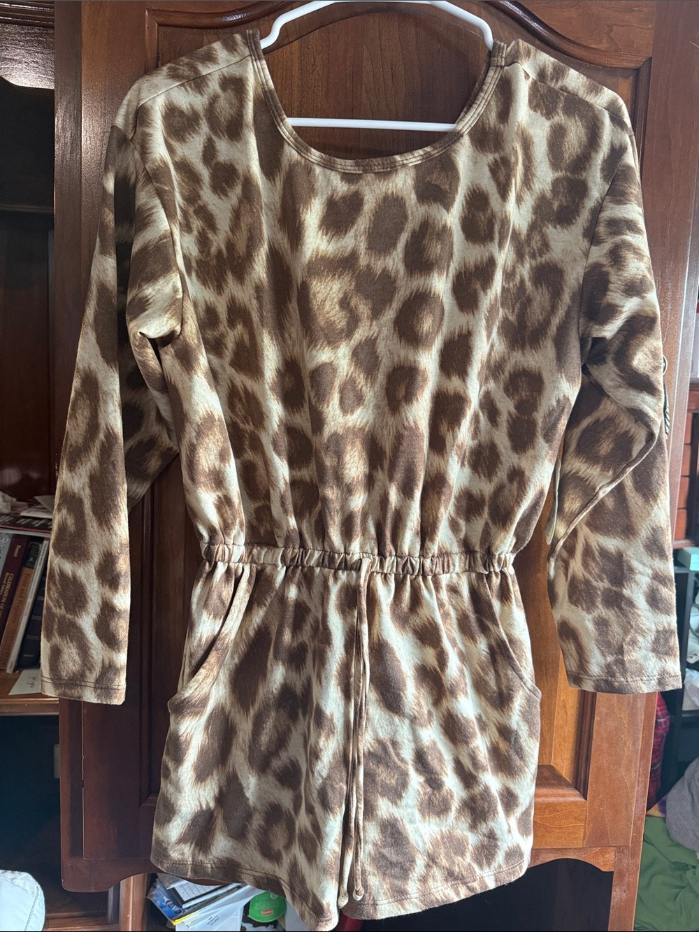Altar'd State Brown Leopard-Print Long-Sleeve Romper